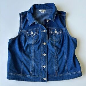 CJ Banks Embellished Collared Blue Jean Denim Vest Stretch Women’s X (US 14W)